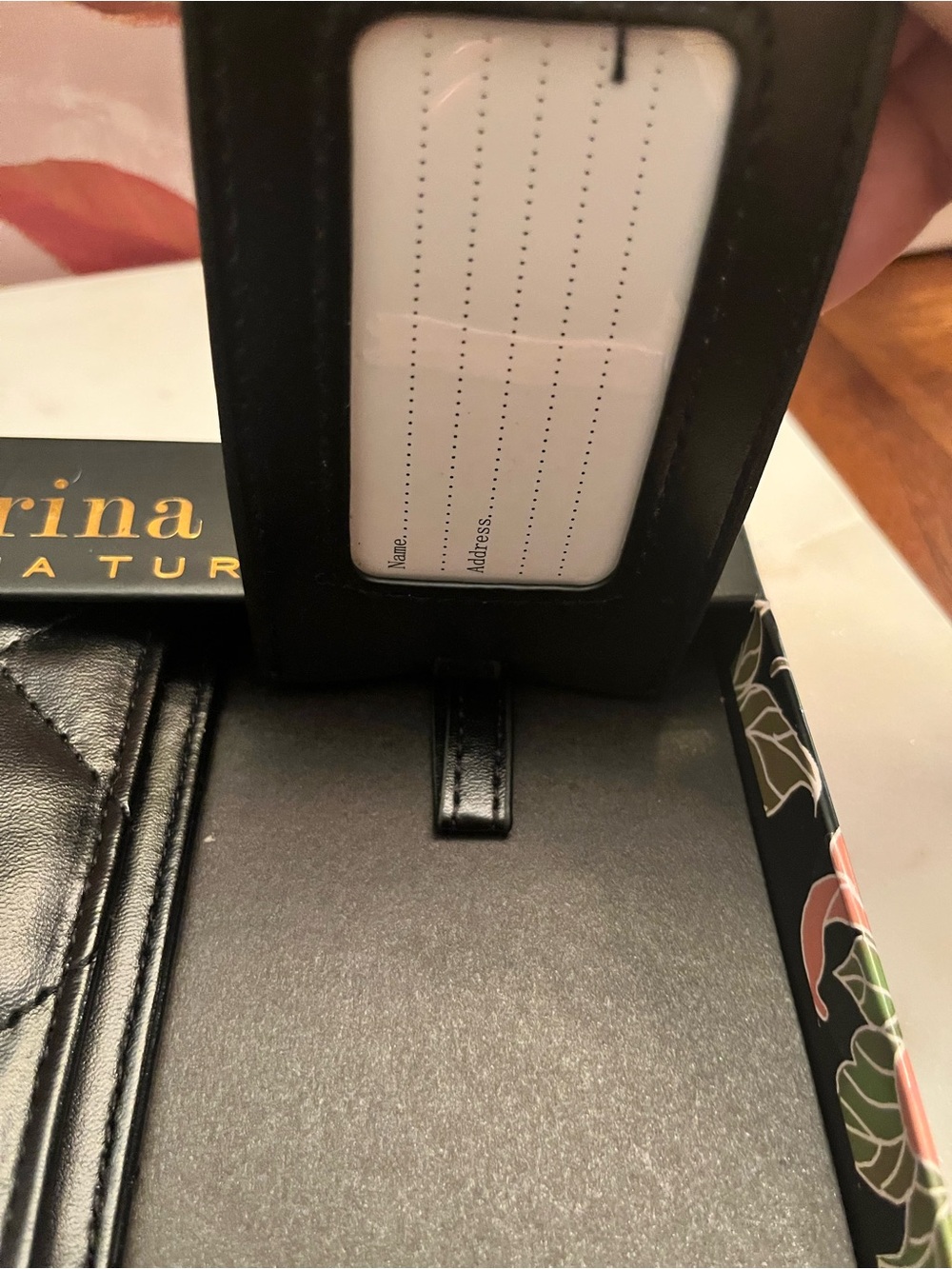 Trina Turk Black Quilted Wallet & Card Case Set w/Gold Logo & Luggage Tag (NIB) - Picture 5 of 10